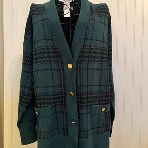Loft Plaid Button-Up Women Sweater - Green and Black